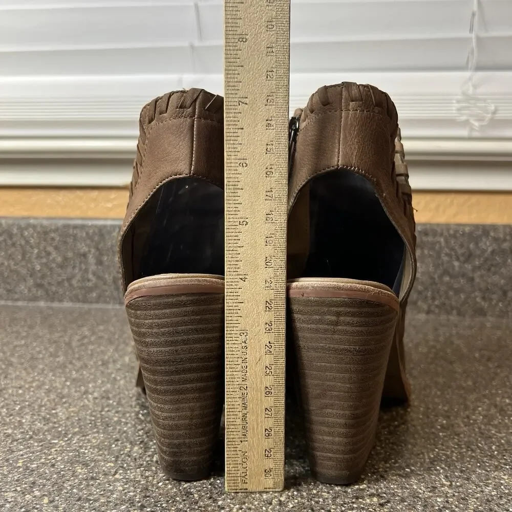 Vince Camuto Womens Size 8 M Brown Leather Peep Toe Ankle Sling Back Block Heels